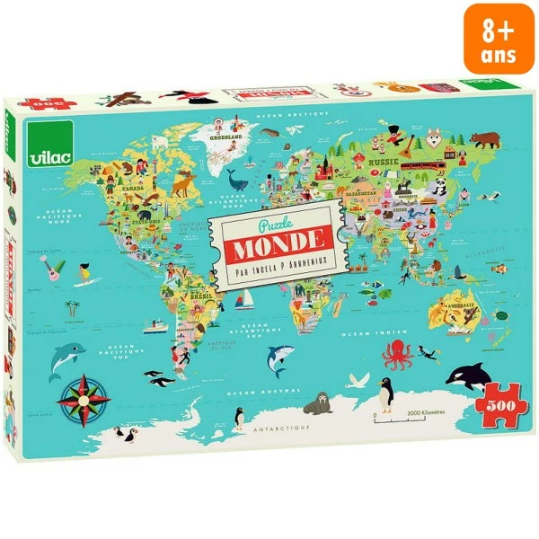 Meilleure vente 🧨 Vilac Puzzle Pour Enfants - Carte Du Monde - 500 Pcs ✔️