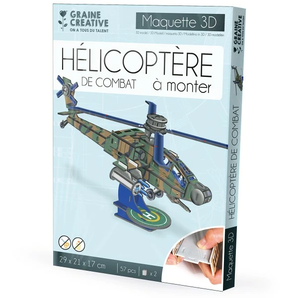 Meilleure vente 🌟 Graine Créative Puzzle 3D Maquette - Hélicoptère Apache - 29 X 21 X 17 Cm - 57 Pcs 👏