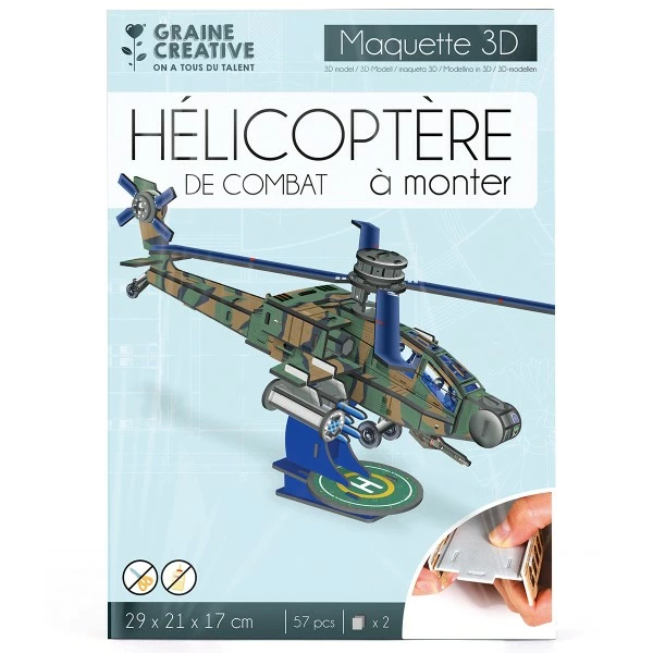 Meilleure vente 🌟 Graine Créative Puzzle 3D Maquette - Hélicoptère Apache - 29 X 21 X 17 Cm - 57 Pcs 👏 – Image 3