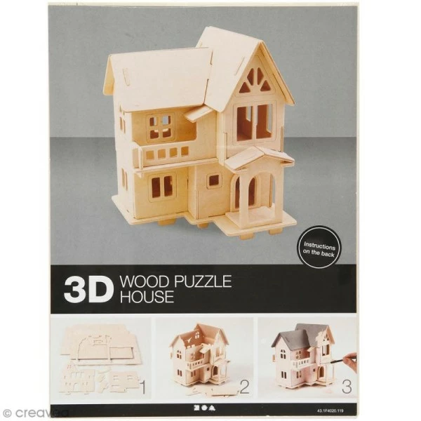Le moins cher 👏 Creativ Company Puzzle 3D à Décorer - Maison Avec Terrasse - 13 X 19 Cm 🎁