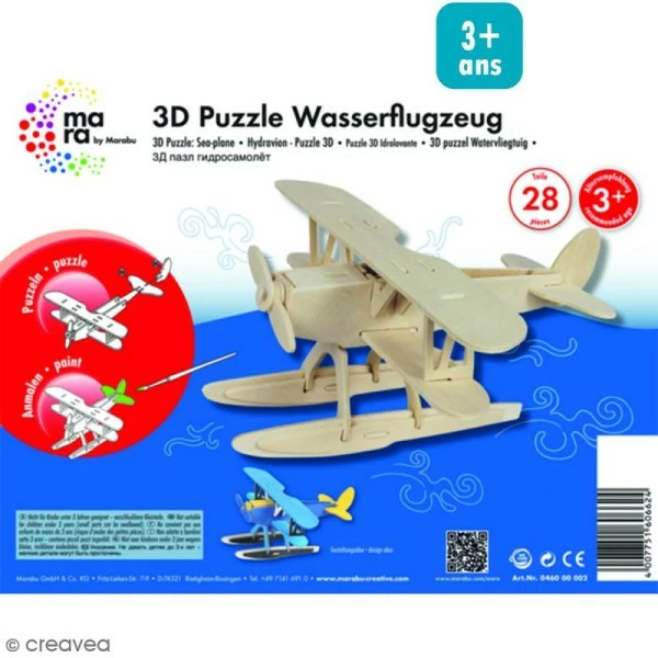 Acheter 😀 Marabu Puzzle 3D En Bois à Monter - Hydravion - 28 Pcs 😀