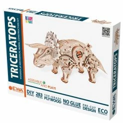 Nouveau 🎉 EWA Kit Maquettes Bois Et Cartons Puzzle 3D Mécanique En Bois - Tricératops - 32 X 16 X 10,5 Cm - 283 Pcs 💯